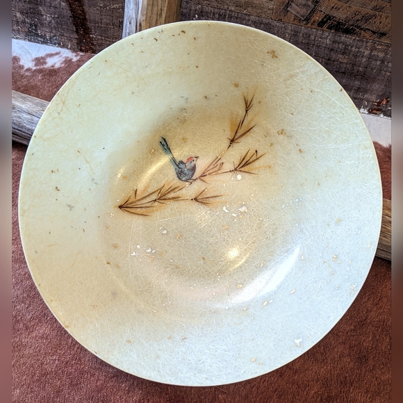 Vintage Mid Century Two Tiered Fiberglass 2 Bowl Set W Bird - Picture 12 of 14